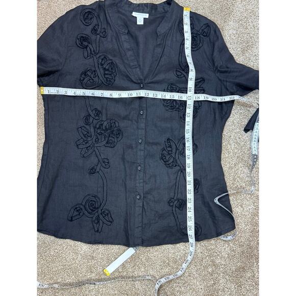 Charter Club Womens plus size 100% linen Button Down Black Embroidered Size 16 - Picture 6 of 7